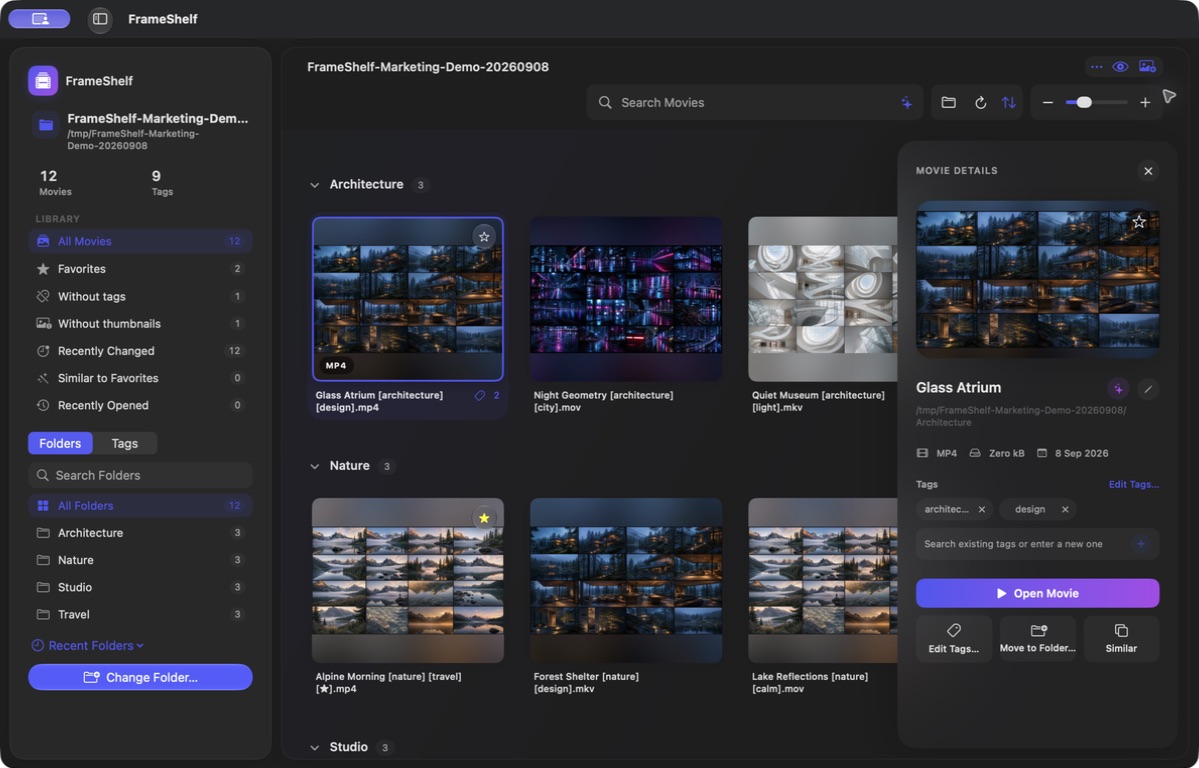 Large video preview in FrameShelf