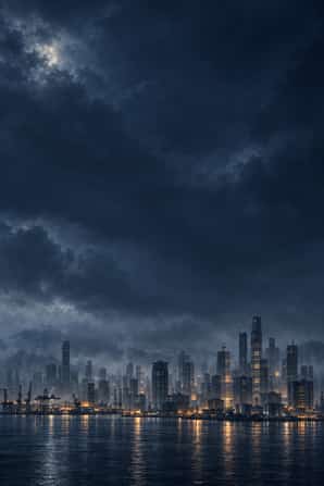 A night harbour under clouds